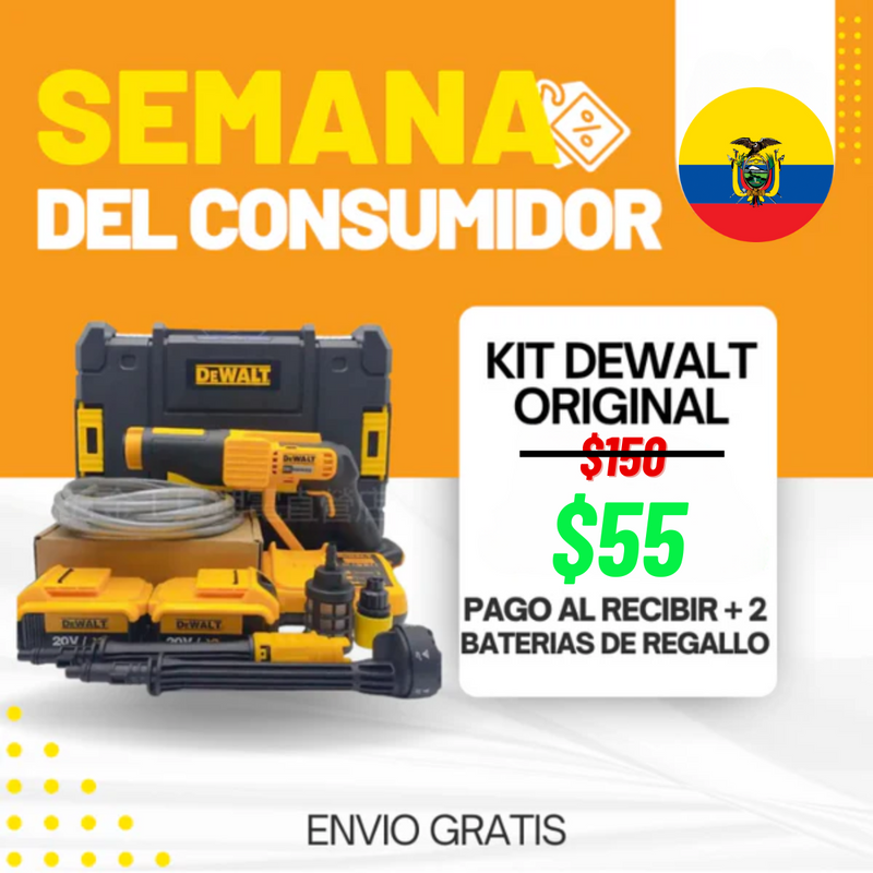 KIT DEWALT: HIDROLAVADORA PORTATIL + ACCESORIOS + 2 BATERÍAS DE REGALO - CIERRE DE LA TIENDA